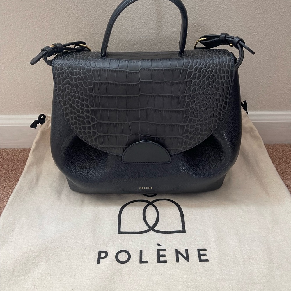 Polene Dark Gray Croc-Embossed Satchel Número Un